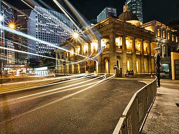 Night view of court building with moving lights effect